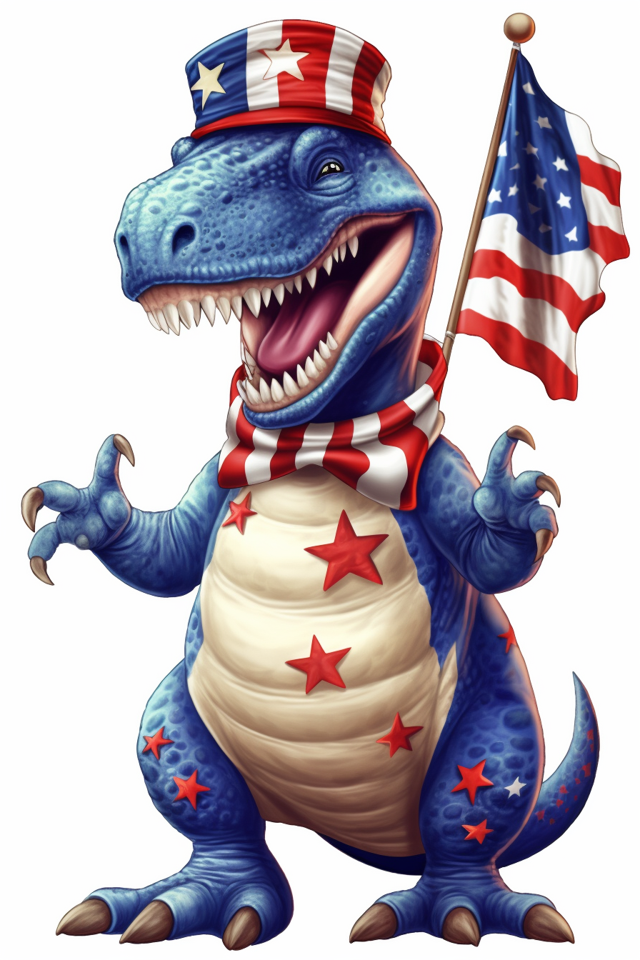 Th of july patriotic clip art of patriotic super cute smiling dinosaur png full body realistic