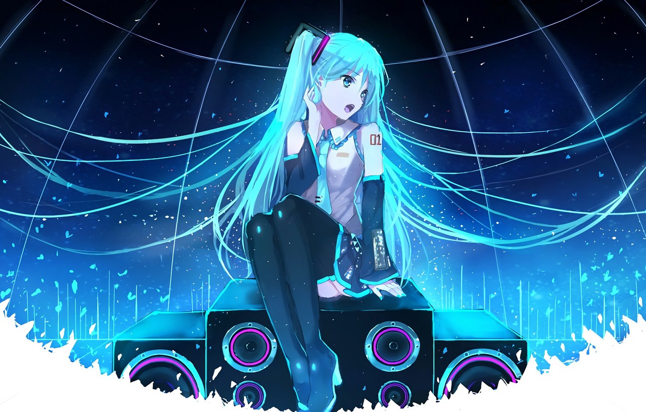 Wallpaper girl hair art speakers vocaloid hatsune miku sings bai kongque images for desktop section ðññ