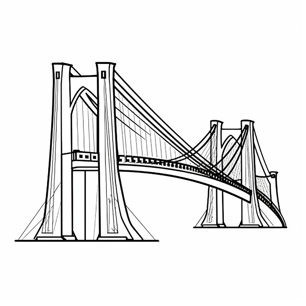 Theme new york brooklyn bridge simple clipart coloring book for kids minimalist cartoon vector line art thick solid black lines black and white isolated on white background