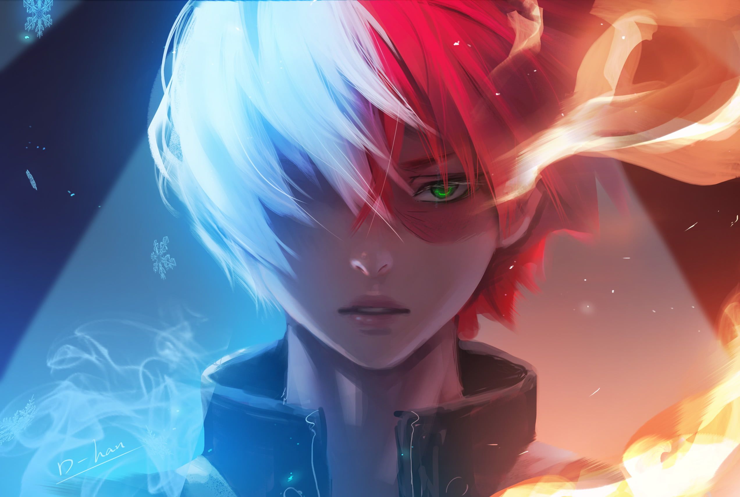 Anime my hero academia boy face green eyes shoto todoroki two