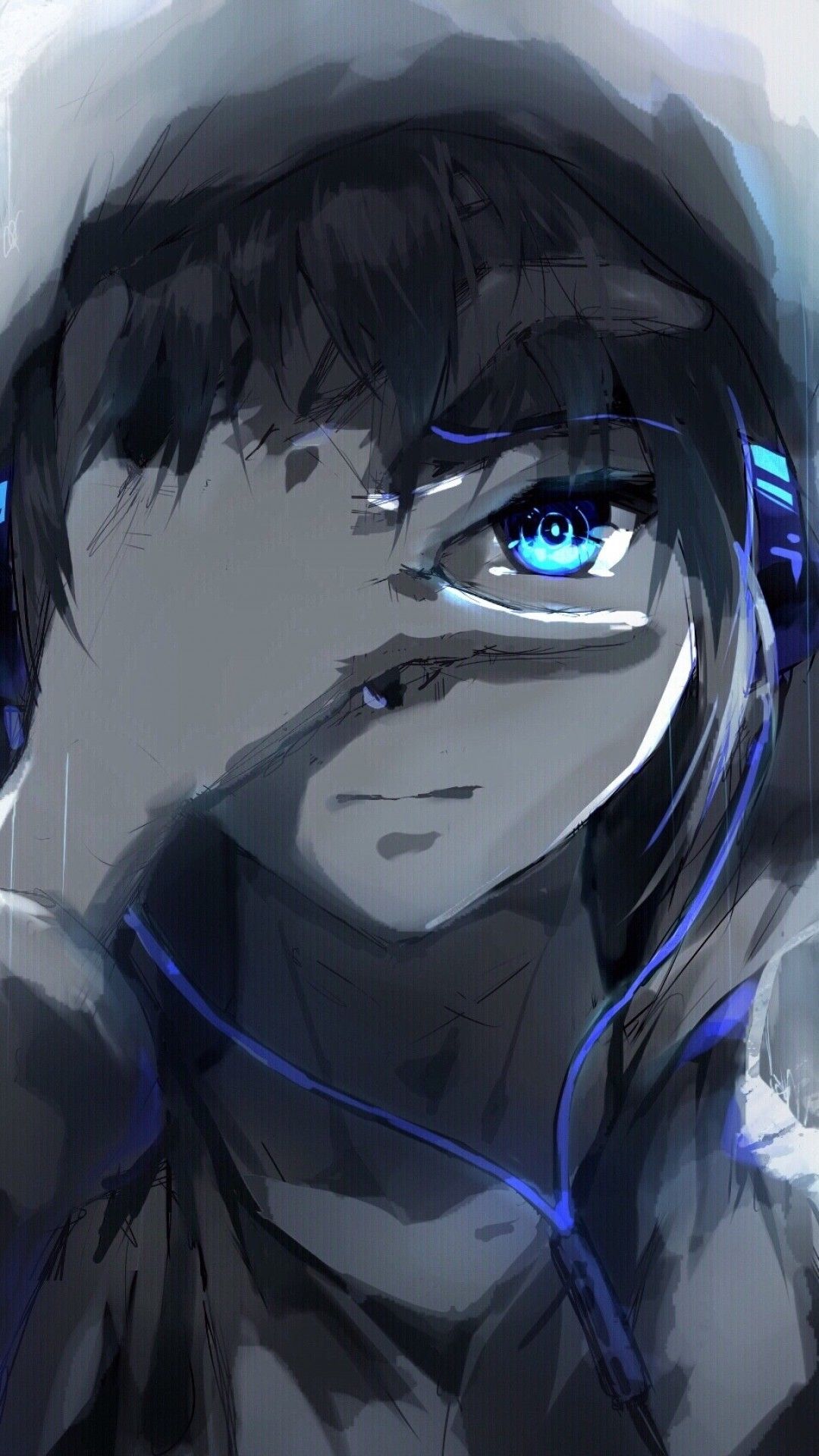 Anime boy hoodie blue eyes headphones painting hãnh váº anime anime cã gãi trong anime