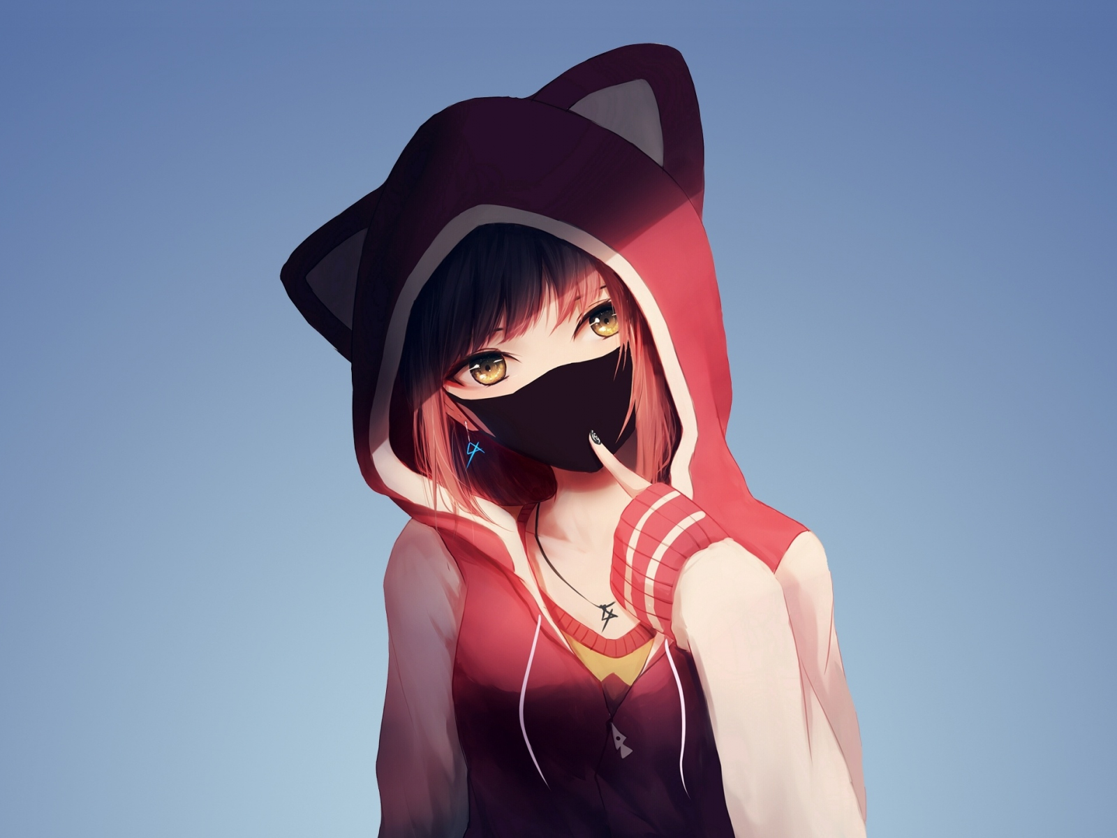 Download wallpaper x anime girl in hoodie mask original standard fullscreen x hd background