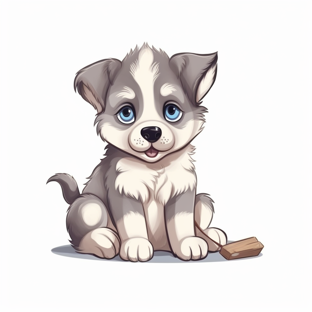 Alaskan malamute cartoon clipart wathercolor of art adorably puppy on white background simple and adorable little