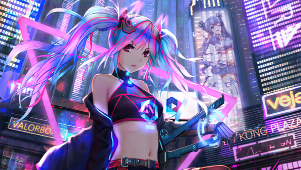 Anime cyber girl neon city hd artist k wallpapers images backgrounds photos and pictures