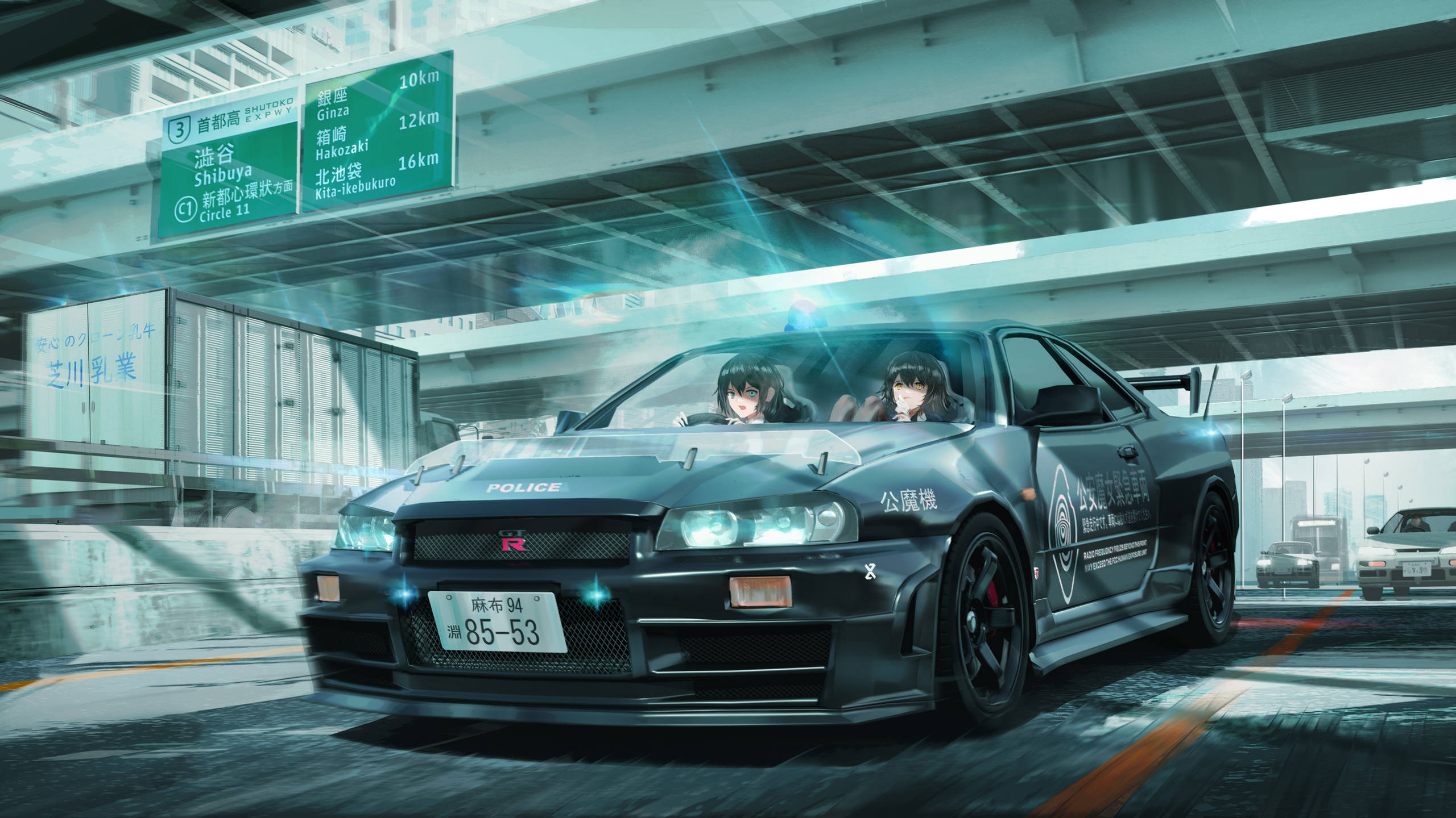 Download girls sitting inside a car anime wallpaper