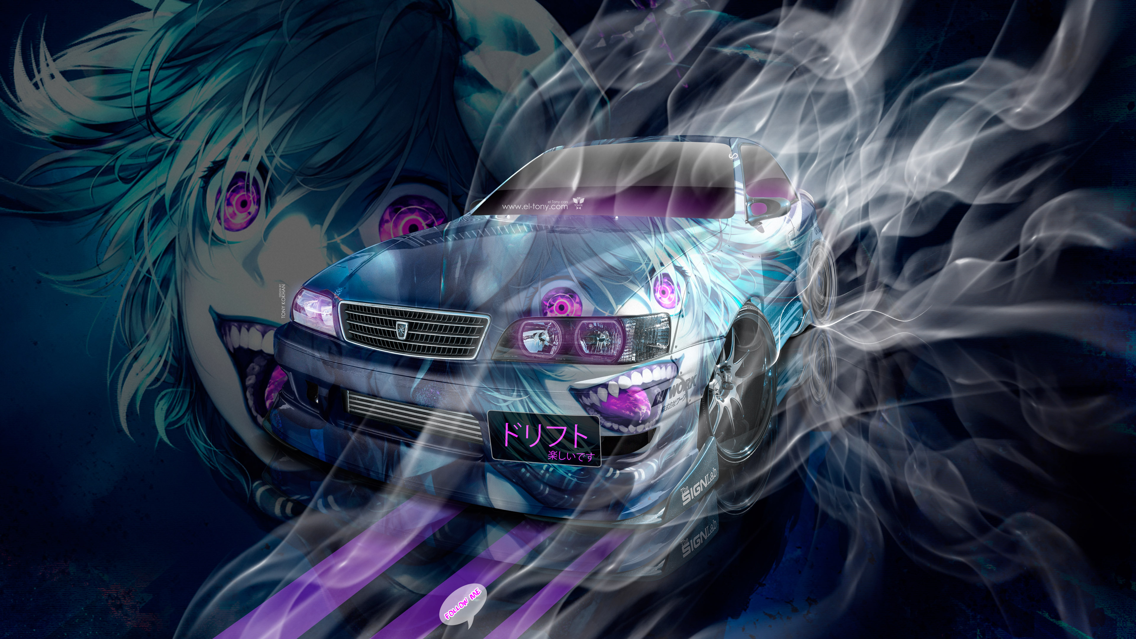 Toyota chaser jzx jdm tuning d super anime boy aerography smoke drift art car el tony