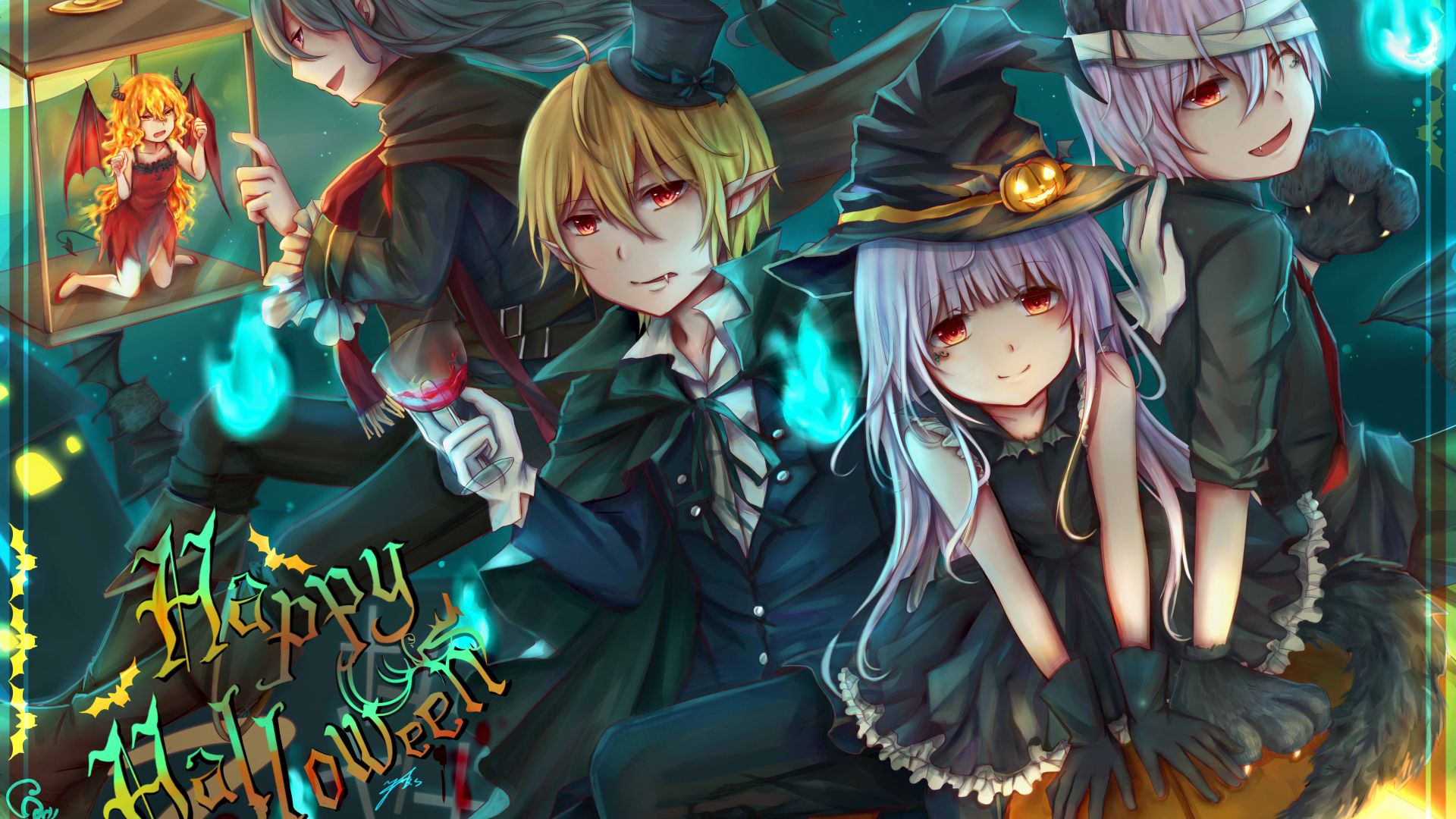 Desktop wallpaper anime halloween anime girls and boys friends k hd image picture background e