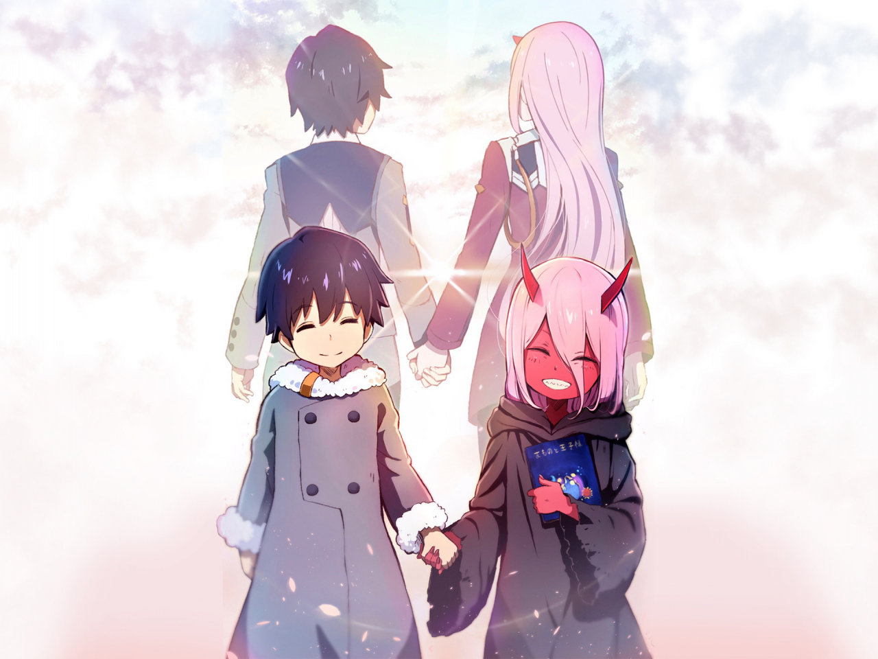 Download wallpaper x hiro and zero two anime friends standard fullscreen x hd background