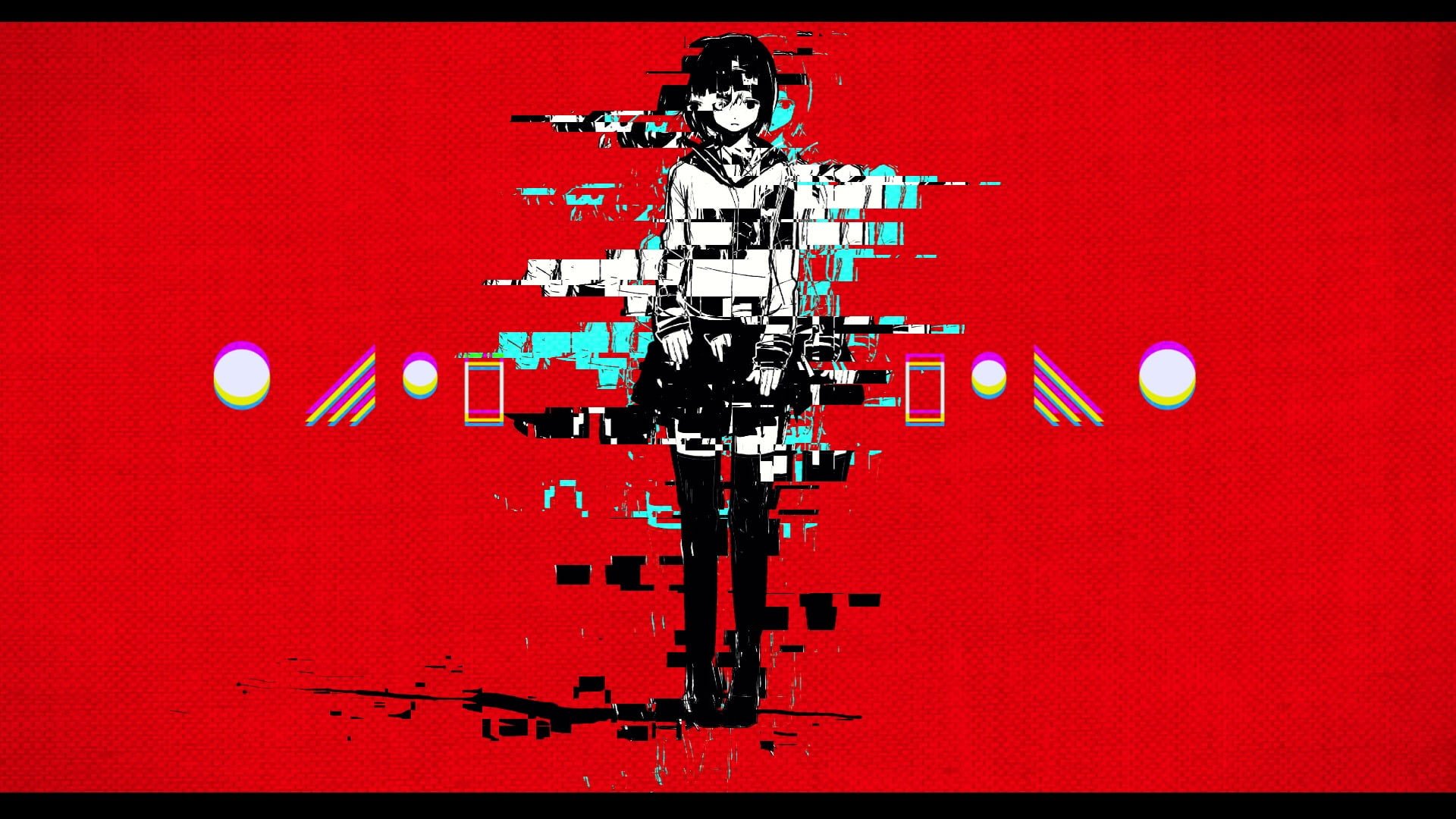 Female anime character digital wallpaper red glitch art munication