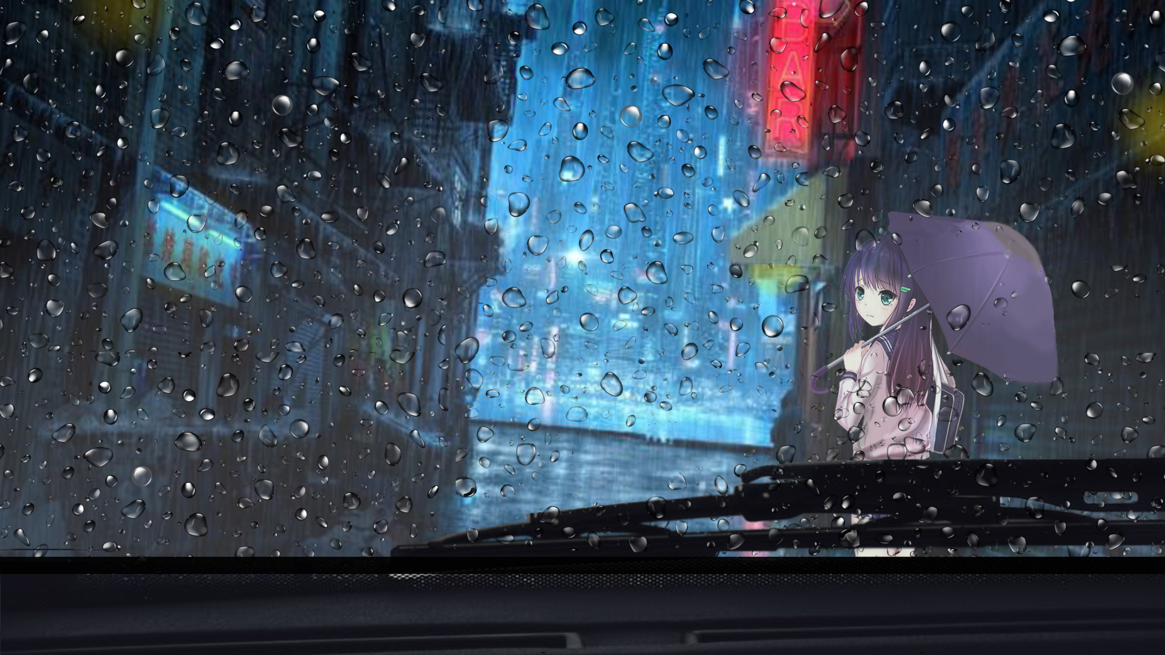 Anime girl rainy day view from car k hd anime k wallpapers images backgrounds photos and pictures