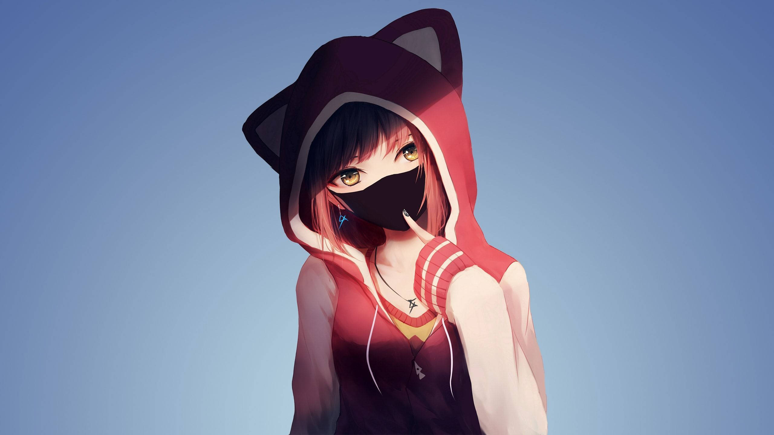 Download tomboy anime girl in cat hoodie wallpaper