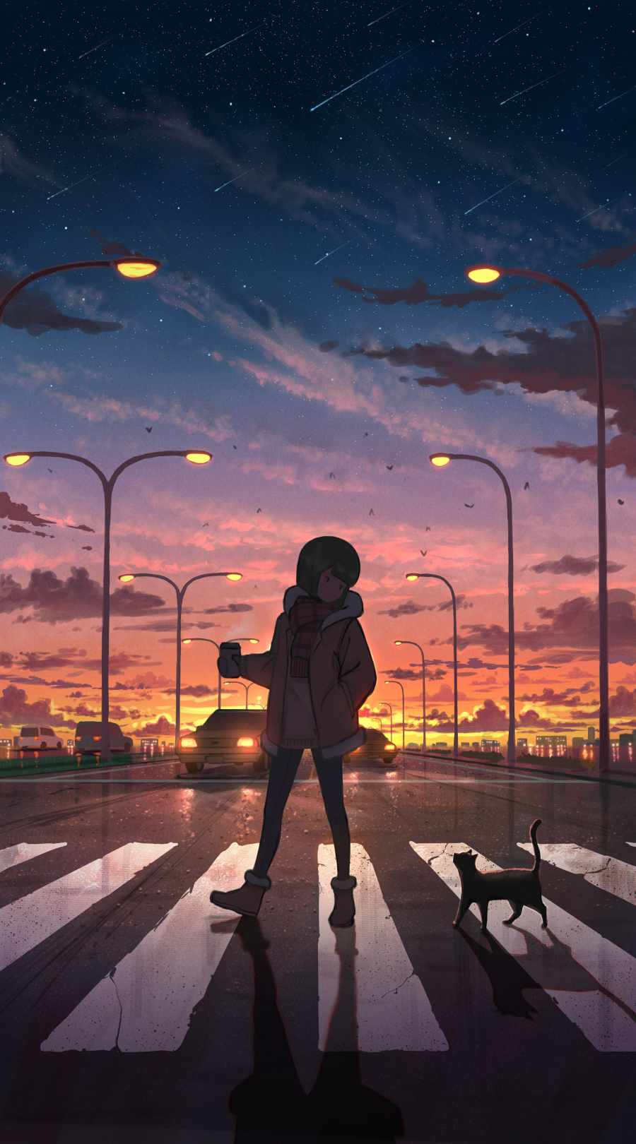 Girl with cat anime iphone wallpaper