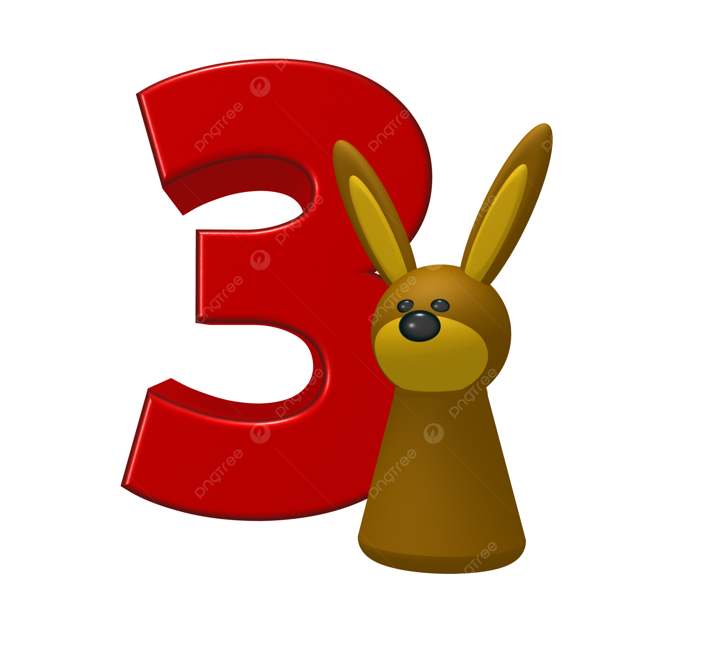 Number three and rabbit count number shape fauna png transparent image and clipart for free download