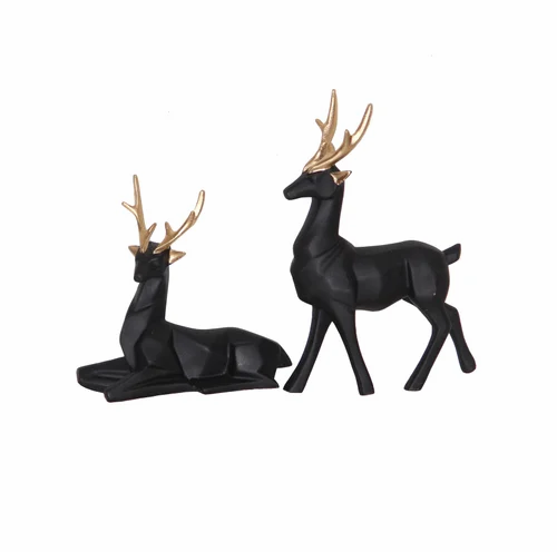 Polyresin handicraft resin so of black deer showpiece for hoe decor for decoration packaging type