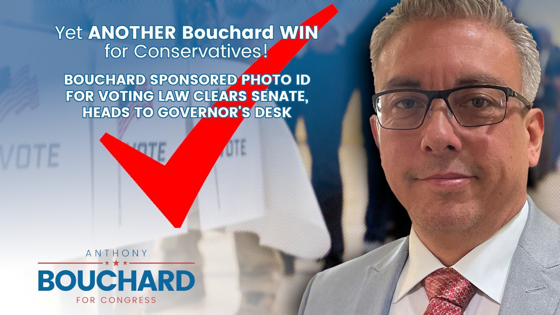 Senator anthony bouchard against the swamp on more great news legislation i sponsored along with my conservative colleagues requiring photoid for voting just sailed through the state senate by a