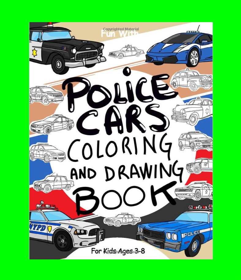 Police cars loring book brain training meditation anti