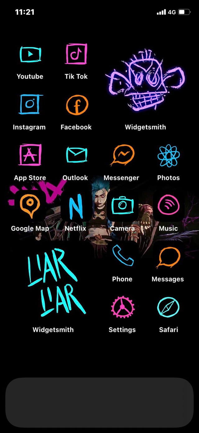 No spoilers this is my jinx iphone theme except for the wallpaper and the monkey i draw most of them hope you like it rarcane