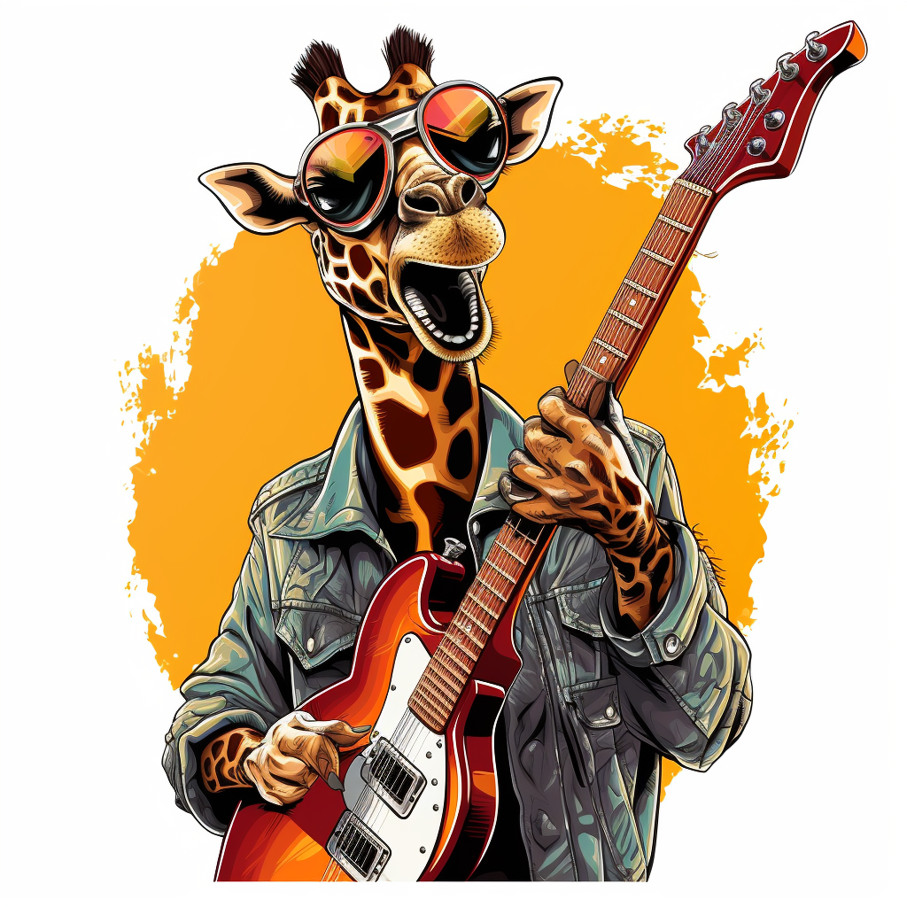 A giraffe playing an electric guitar with its long neck exuding musical talent and coolness clipart