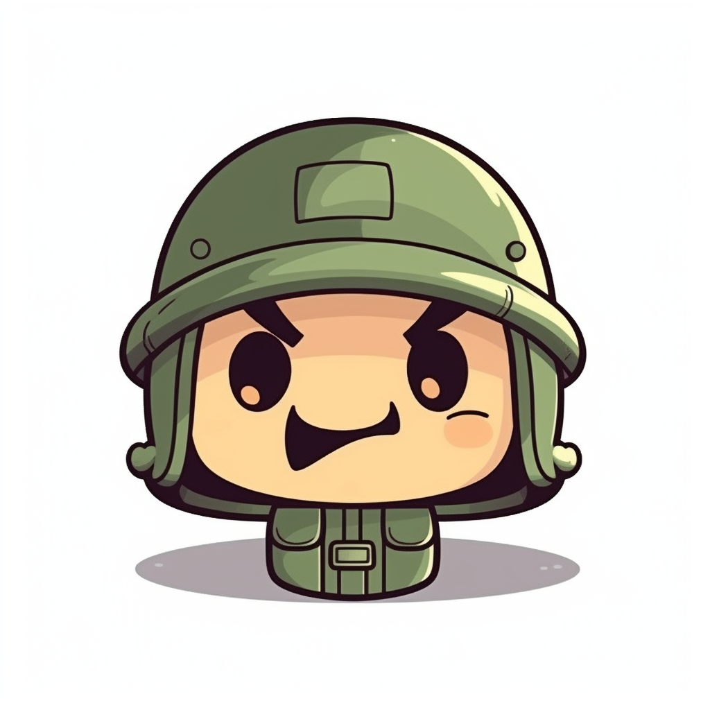 Happy cute soldier face cartoon clipart mascot isolated on white background