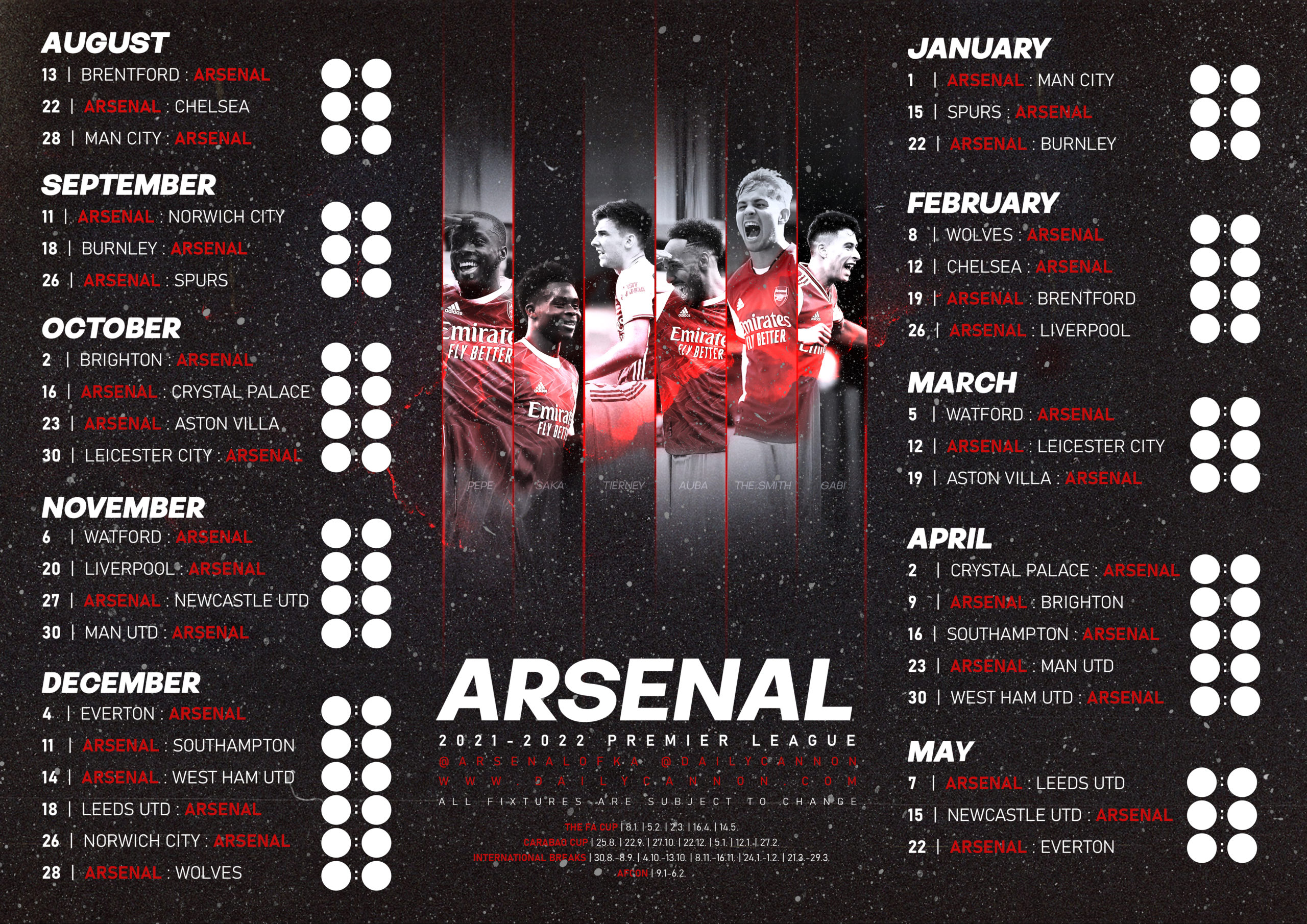 Download Arsenal fixtures wallchart for 23/24 season