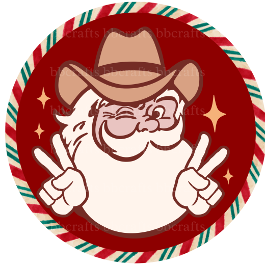 Christmas metal sign cowboy santa