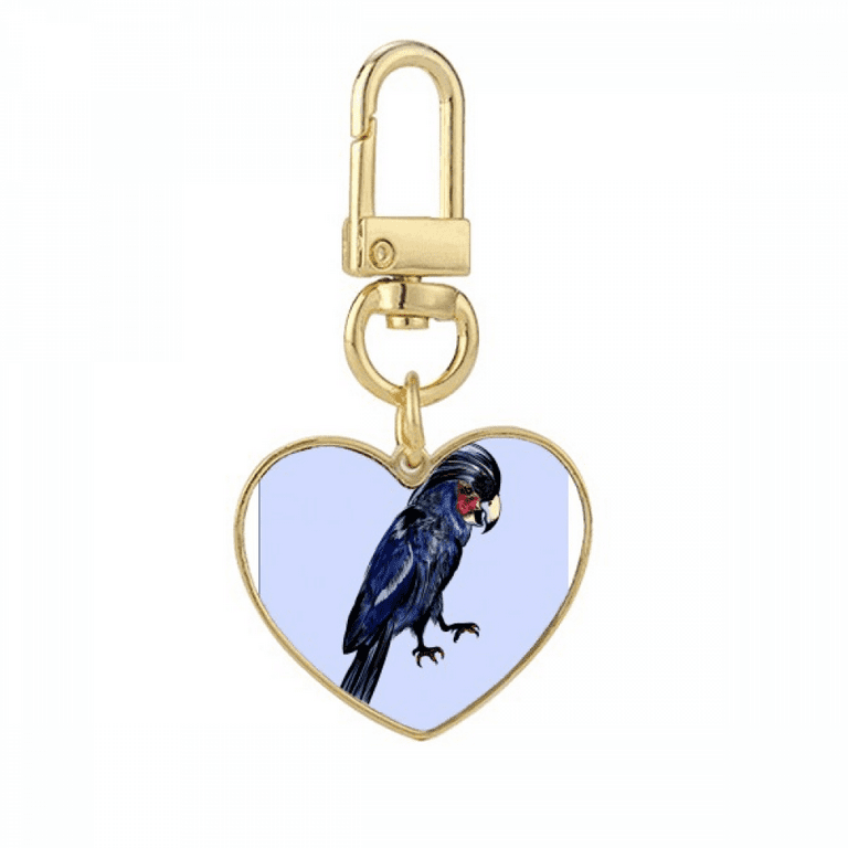 Deep blue parrot bird art deco fashion gold heart keychain metal keyring holder