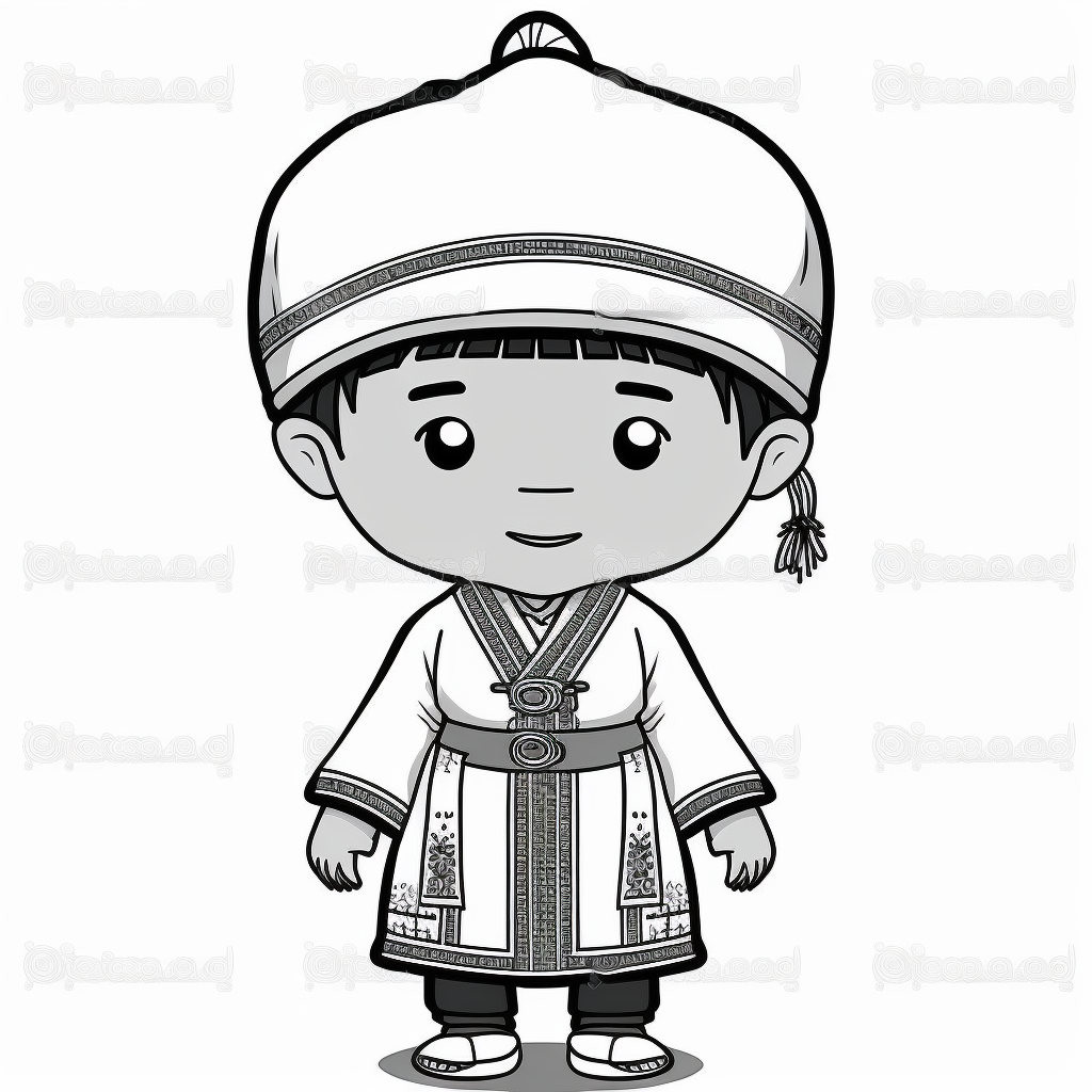 A boy simple traditional costume local food animal educational history and cultural diversity clipart style cute