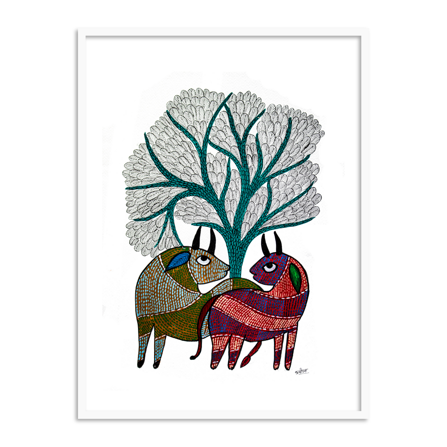 Two elegant deers gond art framed wall art for home decor â the atrang