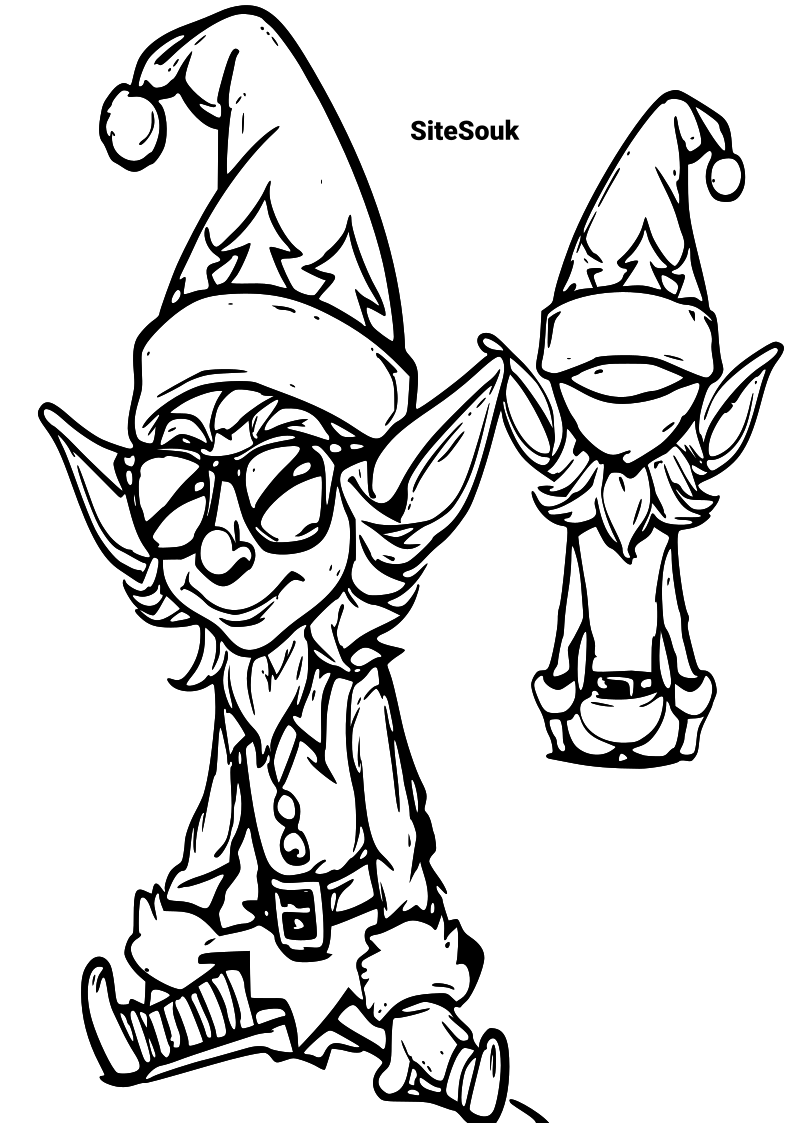 Christmas elf coloring pages for kids and adults