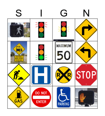 Street signs bingo cards