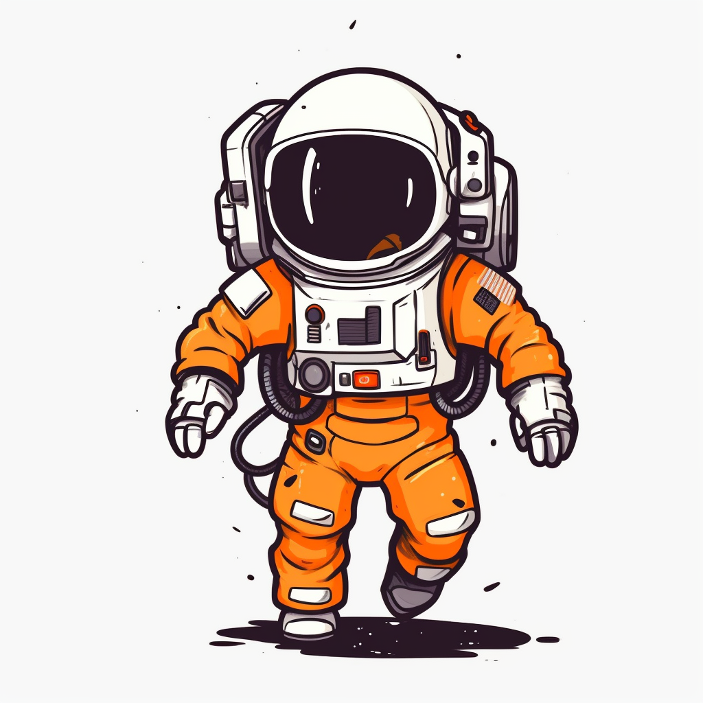 Stylized black and white vector graphics cartoon style doodle of an astronaut isolated on a white