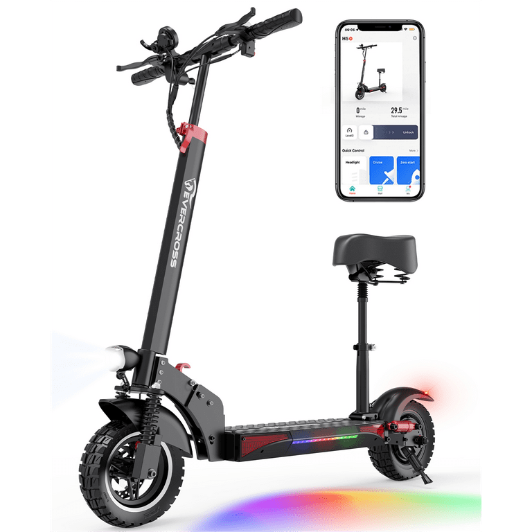 Evercross electric scooter with solid tires w motor up to mph and miles range folding electric scooter for adults black