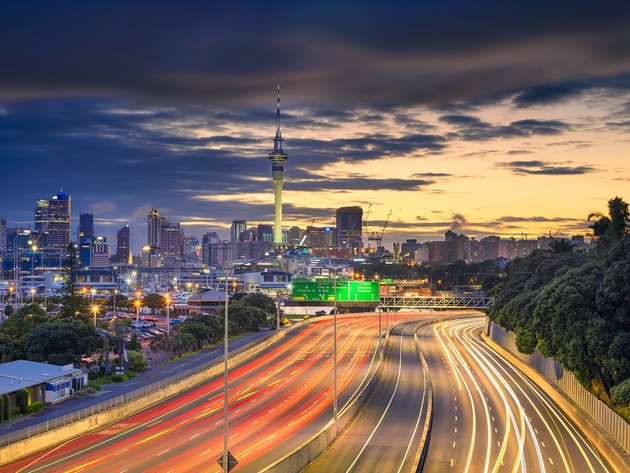 Wallpaper clouds skyscrapers auckland city new zealand highway