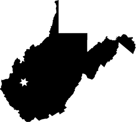 Charleston west virginia wv capital city location on a state map usa vector silhouette outline digital download icon jpg svg png pdf eps ai