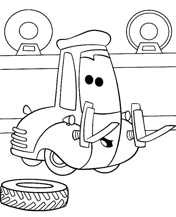 Cartoon car repair shop coloring page