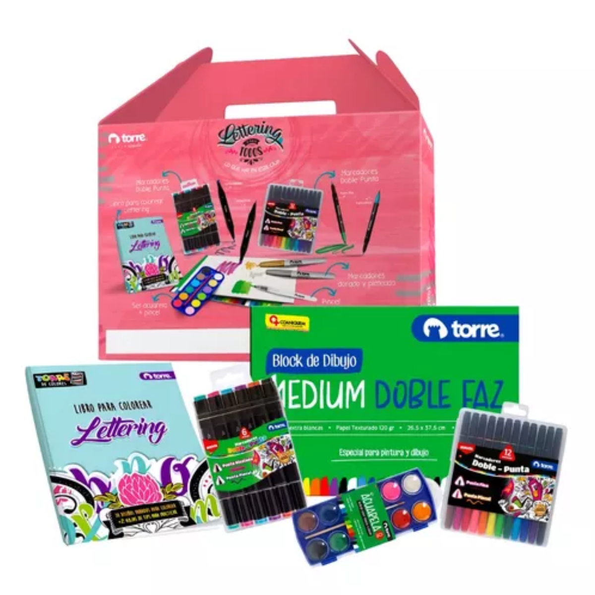 Caja kit para escribir y colorear lettering todos torre