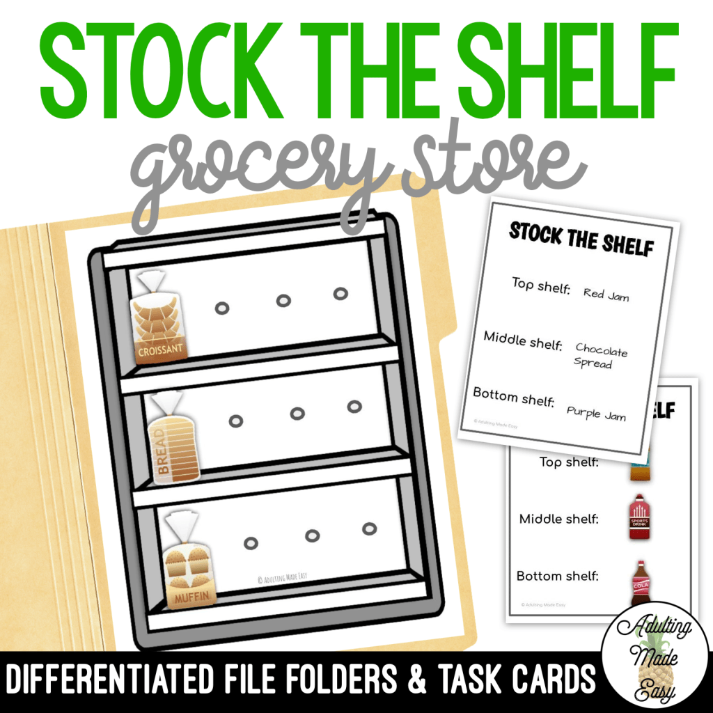 Stock the shelf grocery store file folders task cards