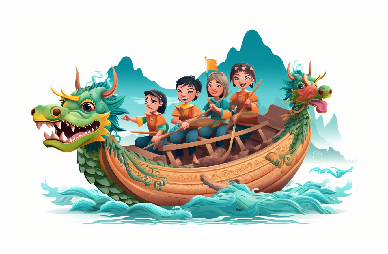 Chinese new year clipart dragon boat transparent png in the style of naive art uhd image frederick morgan caricature