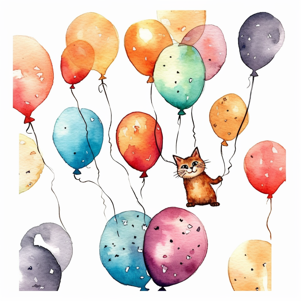 Flying cat tied to a balloon clipart balloons lined up side by side clipart party balloons clipart birthday party centerpiece watercolor clipart