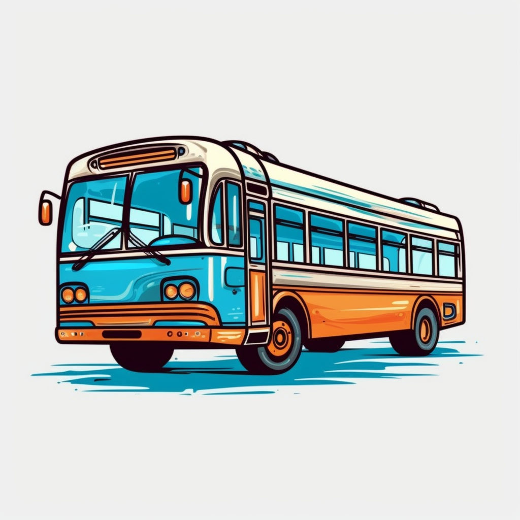 Bus clip art vector simple thick cartoon lines white background anime style