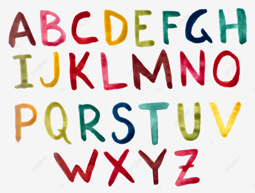 English alphabet with colored letters watercolor brush font hand png transparent image and clipart for free download