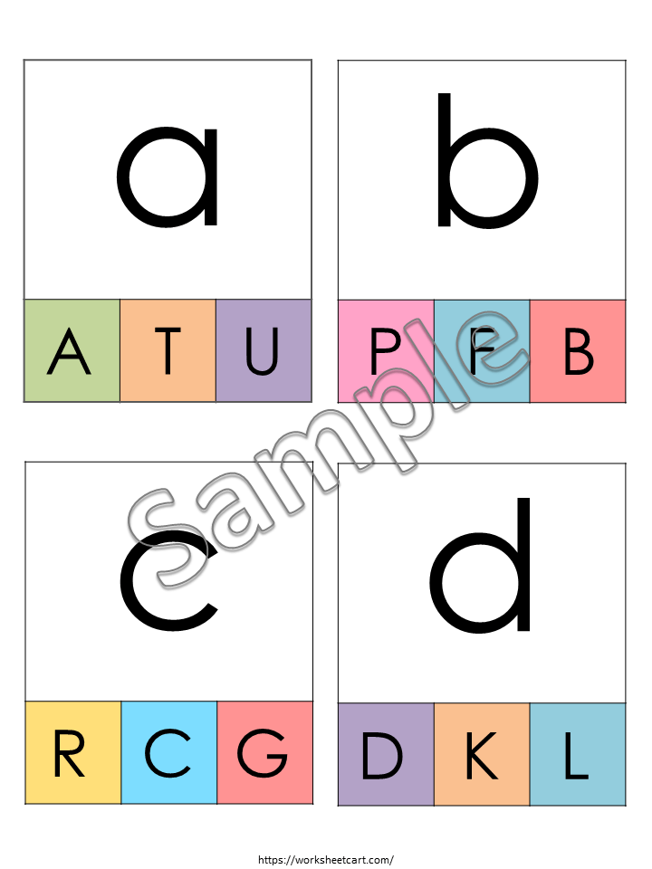 Printable lowercase to uppercase alphabet flashcard clip card for recognition and clip activity by preschool and kindergarten