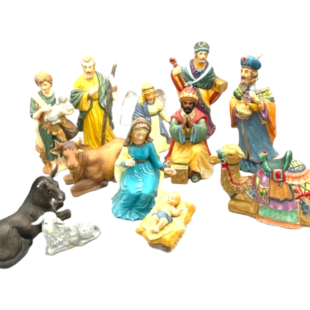 Vintage traditions piece porcelain nativity set hand painted