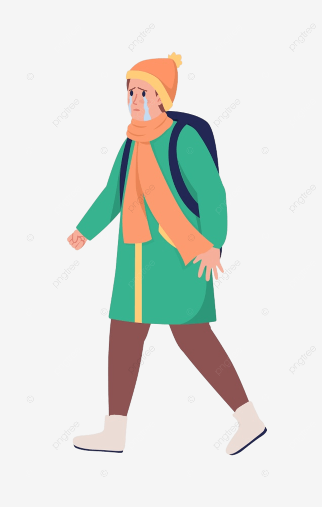 Refugee boy with backpack running away from war semi flat color vector character with isolated body png and vector with transparent background for free download