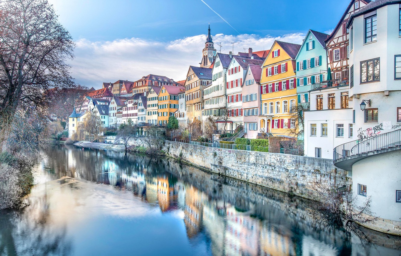 Wallpaper reflection river building home germany promenade germany baden