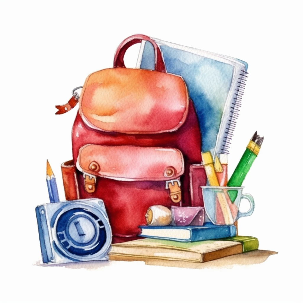 Back to school clipart watercolor single object illustration white background for removing background