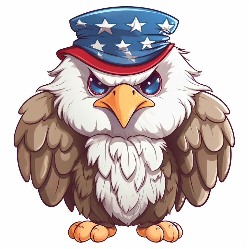 Cute patriotic bald eagle clipart chibi isolated on a white background