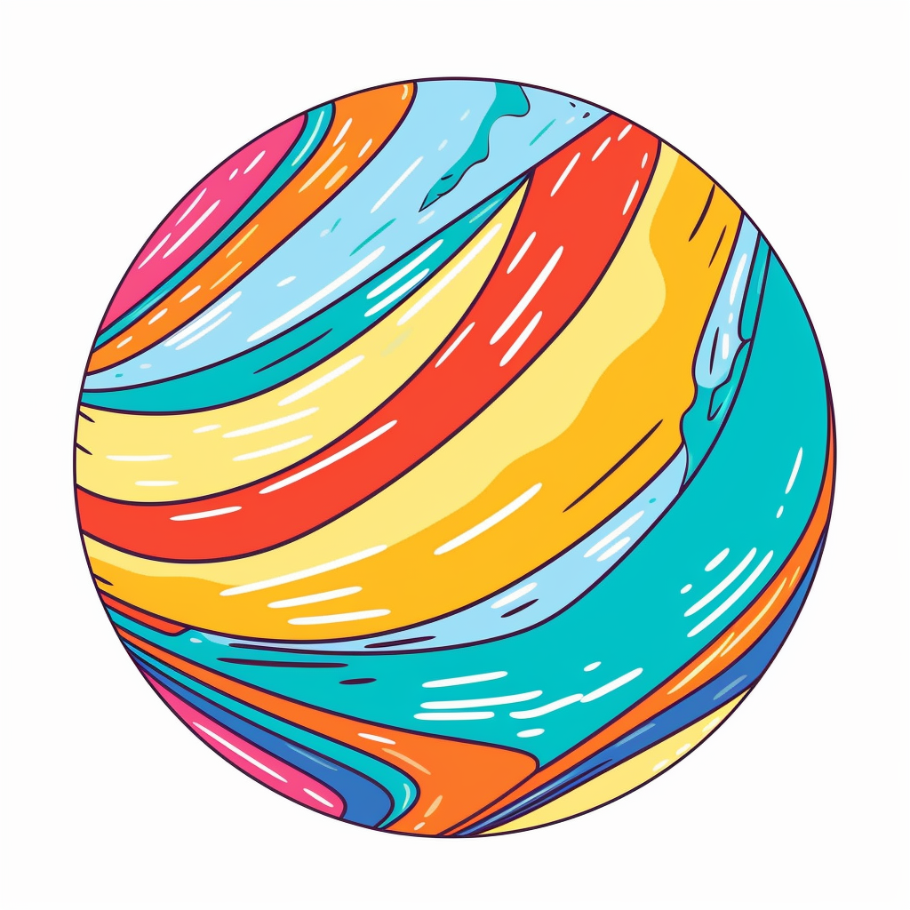 A clip art image of colorful doodle beach ball cartoonish isolated white background minimalist k c