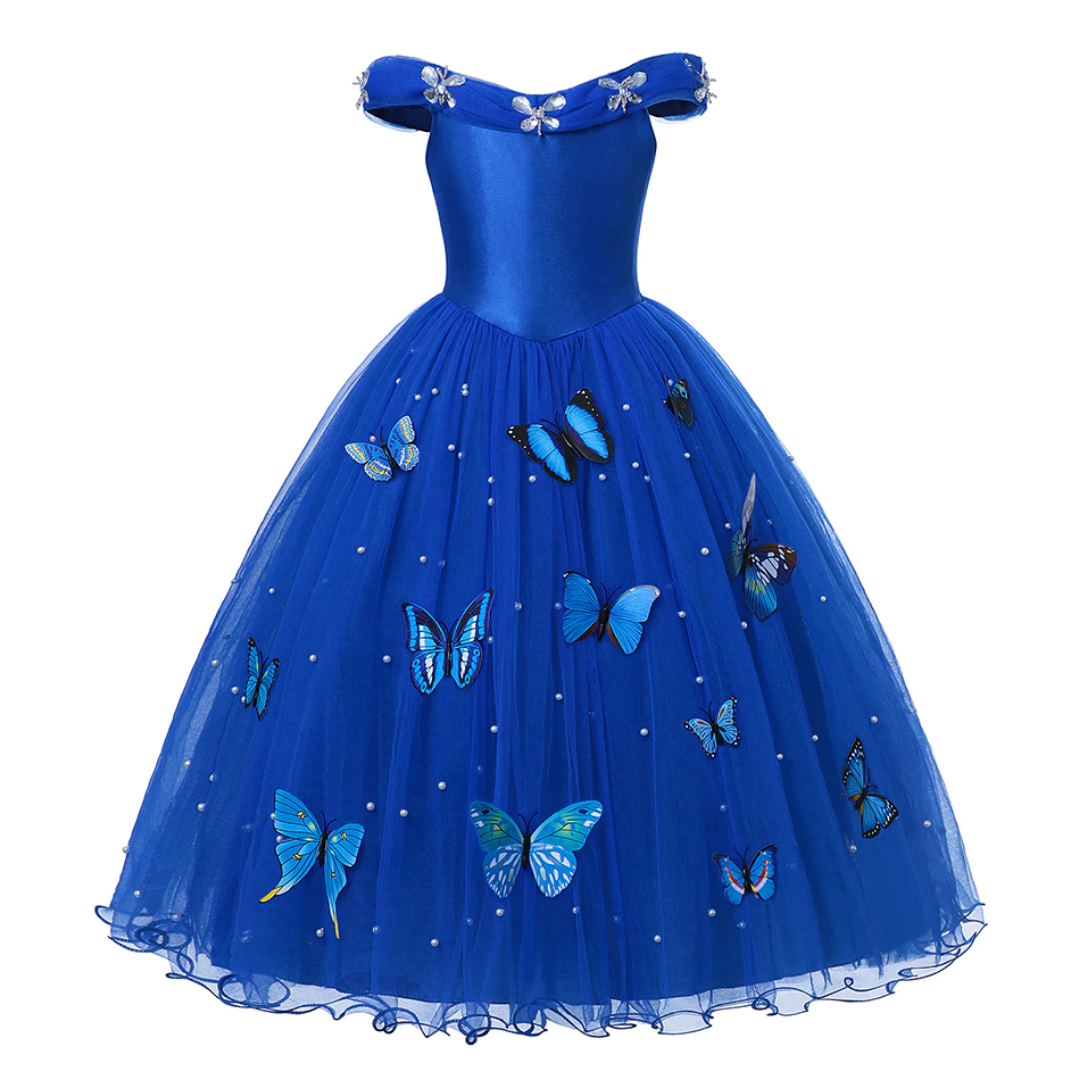 Dark blue princess ball gown girl party birthday formal dress with butterfly