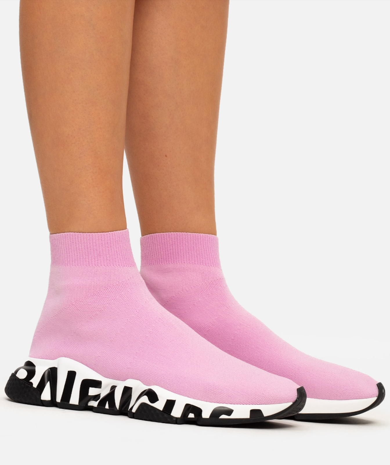 Balenciaga speed graffiti light pink white black sock high top knit sneaker